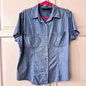 Route 66 Light Blue Denim button up T Shirt - size XL